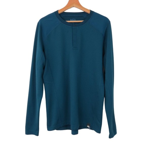 REI Shirts Rei Coop Mens Dark Teal Polyester Long Sleeve Thermal